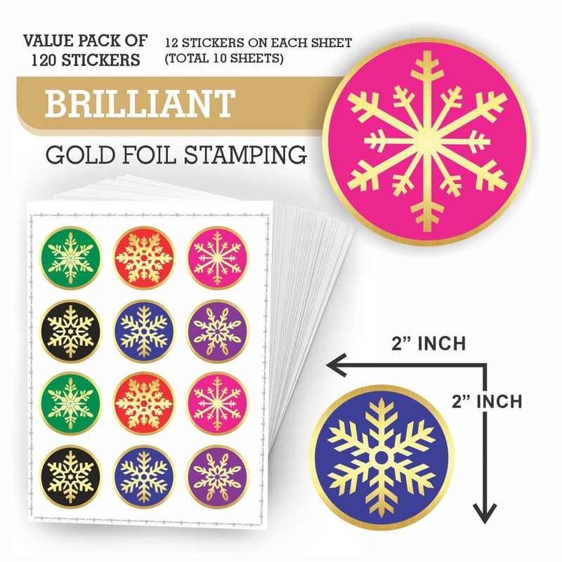 PARTH IMPEX Snowflake Stickers - (Pack of 120) 2" Large Round Gold Foil Stamping Labels for Christmas Holiday Cards Gift Envelope Seals Boxes - Image 2